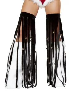 J Valentine Pants 1038 - Black Velvet Fringe Leggings With Bells