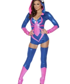 J Valentine ONE PIECES CA108 - Pink Spider Hooded Romper Costume