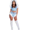 J-Valentine, Inc CH302 - Fur Trimmed Hooded Top And High-Waist Belted Short Set
