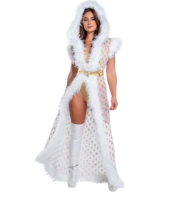 J-Valentine, Inc CH305 - Fur Trimmed Sequin Mesh Hooded Duster OUTERWEAR