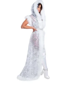 J-Valentine, Inc CH305 - Fur Trimmed Sequin Mesh Hooded Duster OUTERWEAR