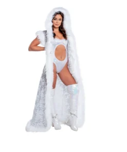 J-Valentine, Inc CH305 - Fur Trimmed Sequin Mesh Hooded Duster OUTERWEAR