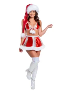 J-Valentine, Inc TOPS CH378 - Holographic Vinyl Triangle Top With Fur Pom-Poms