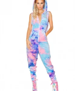 J-Valentine Catalog ONE PIECES FF186 - Tie Dye Velvet Zipper Front Jumpsuit