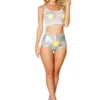 J Valentine BOTTOMS FF753 - Holo Daisy High-Waist Shorts