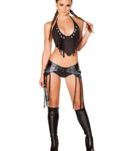 J Valentine TOPS FF690 - Faux Suede Beaded Fringe Top