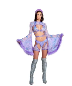 J-Valentine, Inc ACCESSORIES FR103 - Faux Fur Trimmed Bell Sleeve Shrug