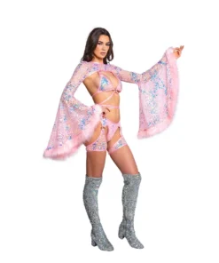 J-Valentine, Inc ACCESSORIES FR103 - Faux Fur Trimmed Bell Sleeve Shrug