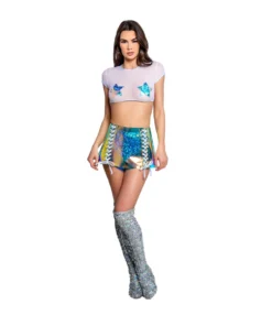 J-Valentine, Inc TOPS FR121 - Star Mesh Cap Sleeve Top