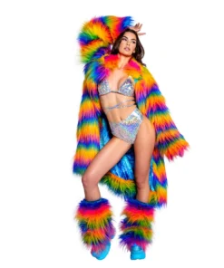 J-Valentine, Inc OUTERWEAR FR154 - Rainbow Attitude Fur Coat