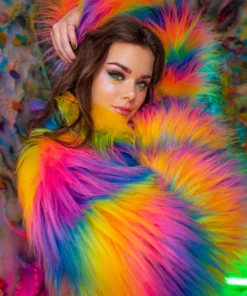 J-Valentine, Inc OUTERWEAR FR154 - Rainbow Attitude Fur Coat