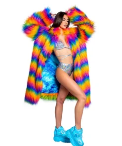 J-Valentine, Inc OUTERWEAR FR154 - Rainbow Attitude Fur Coat