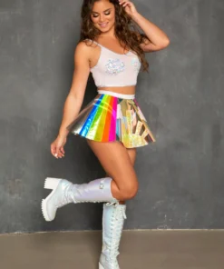 J-Valentine, Inc BOTTOMS FS134 - Shiny Day Rainbow Vinyl Skirt