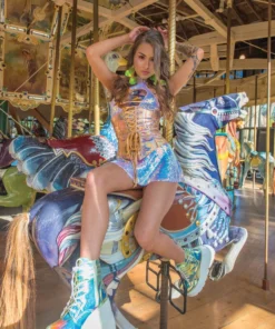 J-Valentine, Inc FF395 - Holographic Faux Leather Waist Cincher